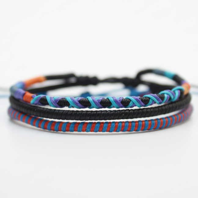 Loop 3 Thin Bracelet Set / Negro